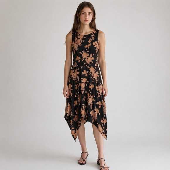 Pact Dresses & Skirts - Pact Handkerchief Hem Women's L Black and Peach Sleeveless Organic Cotton Dress